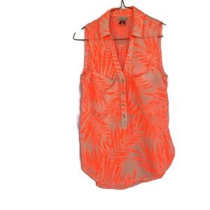 Neon bright palm leaf blouse buttoned